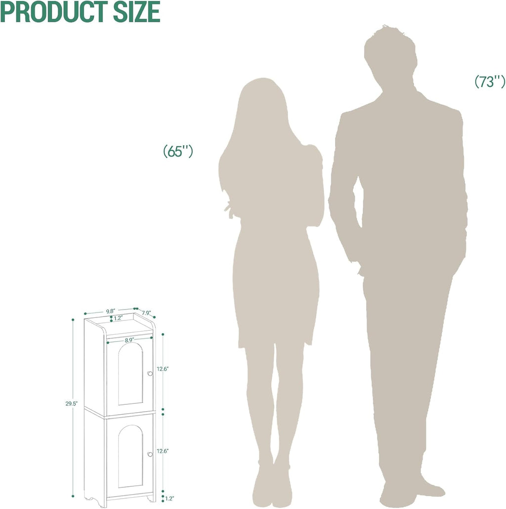 FormaHaven Slim Bathroom Storage Cabinet with 2 Doors – Adjustable Shelves, Arched Design