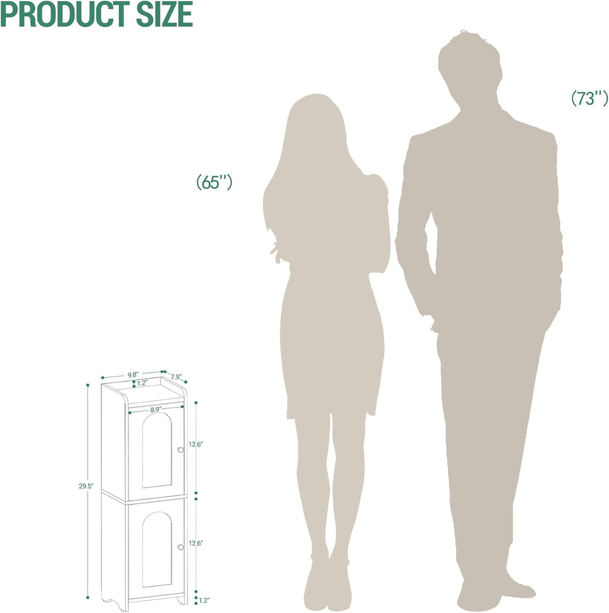 FormaHaven Slim Bathroom Storage Cabinet with 2 Doors – Adjustable Shelves, Arched Design