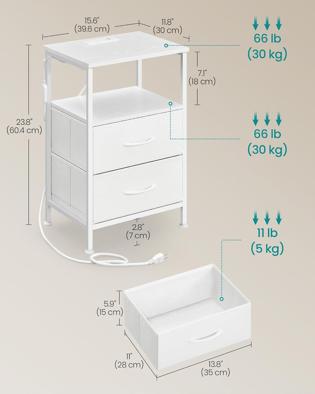 FormaHaven Smart LED Nightstand with Charging Station – 2 Drawers & Open Shelves
