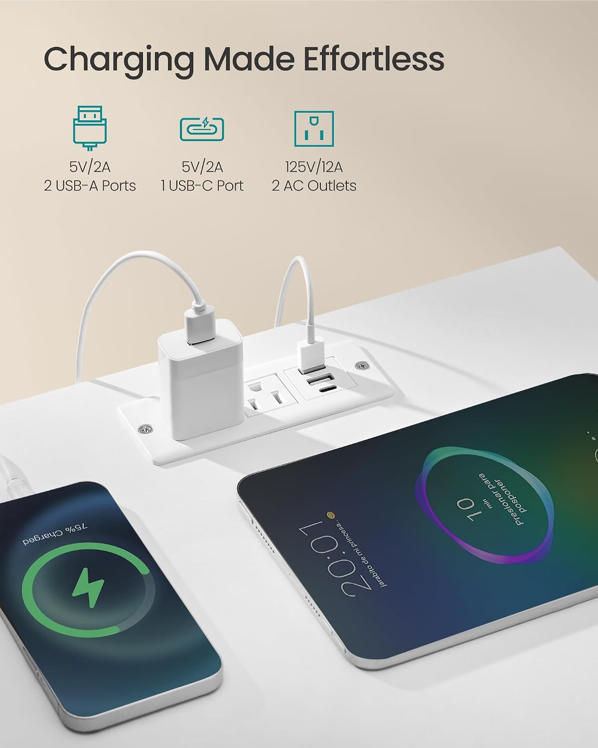 FormaHaven Smart LED Nightstand with Charging Station – 2 Drawers & Open Shelves