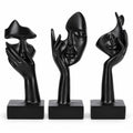 FormaHaven Black & Gold Abstract Female Face Sculptures – Set of 3