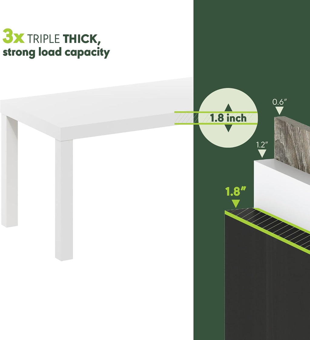 FormaHaven Modern White Rectangular Coffee Table – Thick Top, 100 lb Capacity