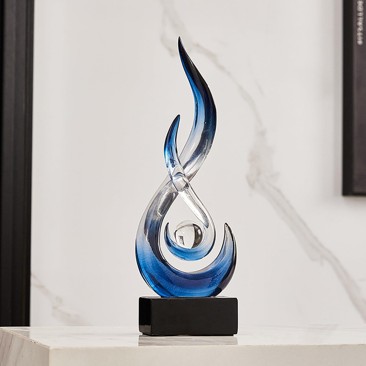 FormaHaven Modern Flame Sculpture with Glass Orb – White & Wood Grain Decor