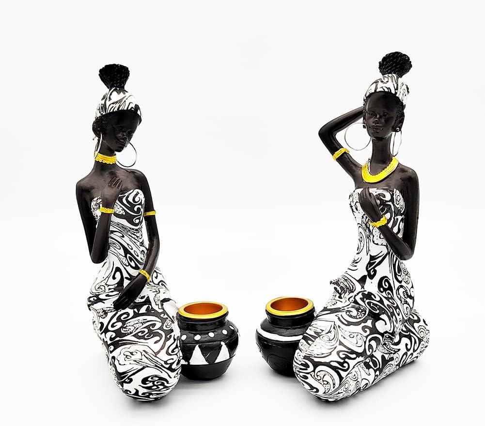 FormaHaven African Lady Resin Figurine – Colorful Cultural Home Decor