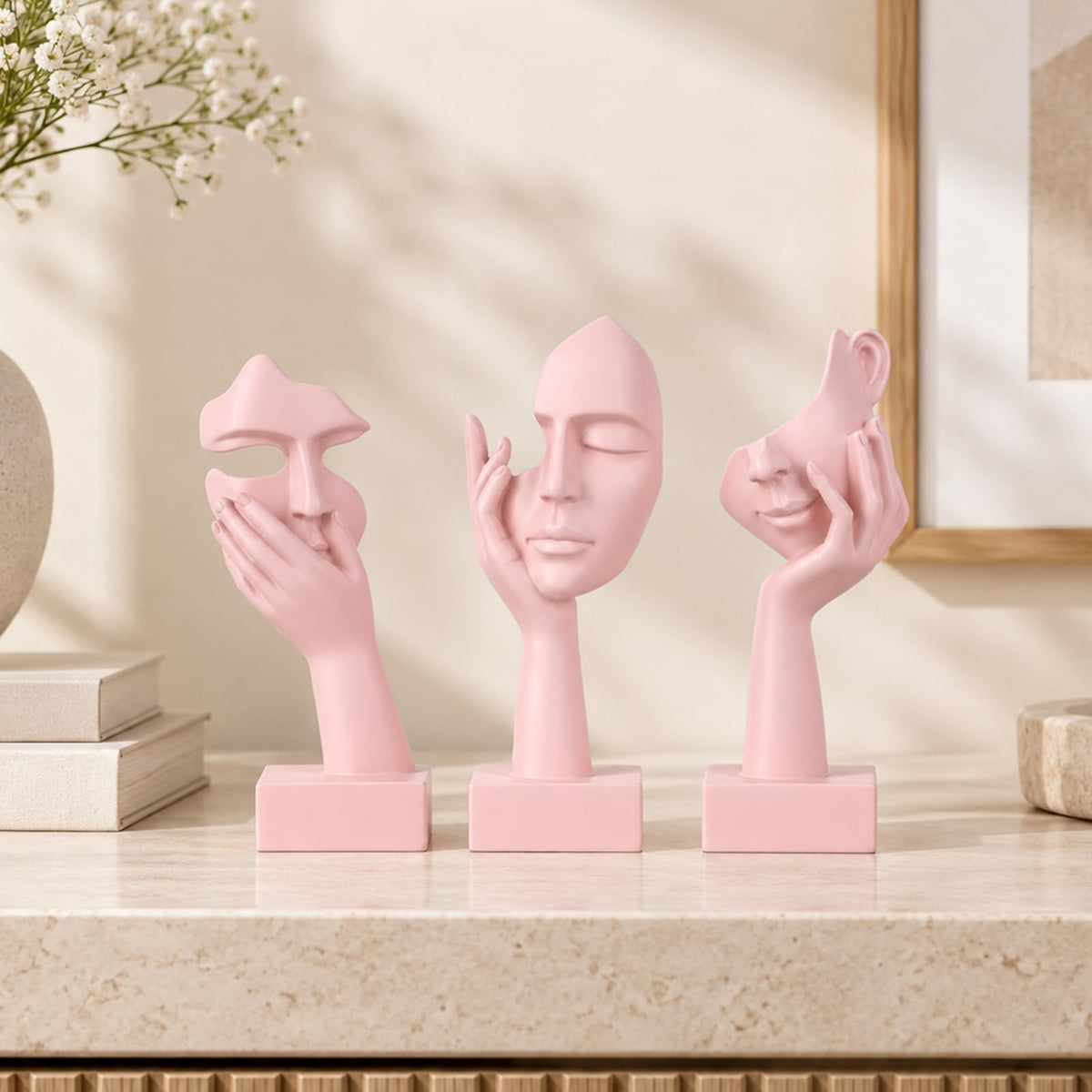 FormaHaven Black & Gold Abstract Female Face Sculptures – Set of 3