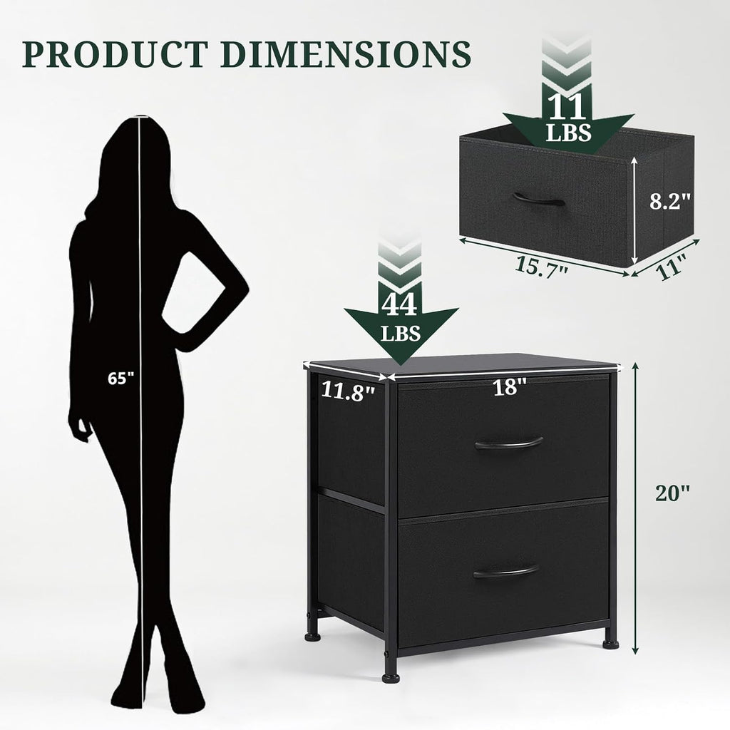 FormaHaven 2-Drawer Nightstand with Fabric Drawers – Steel Frame Side Table