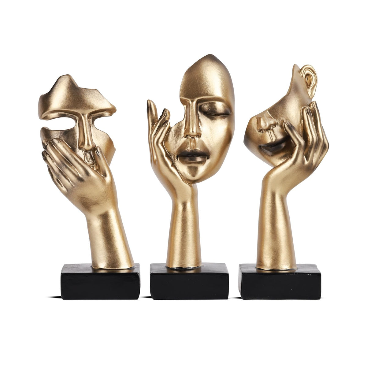 FormaHaven Black & Gold Abstract Female Face Sculptures – Set of 3
