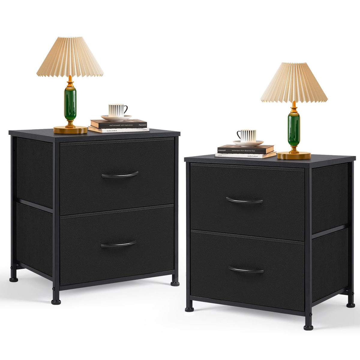 FormaHaven 2-Drawer Nightstand with Fabric Drawers – Steel Frame Side Table
