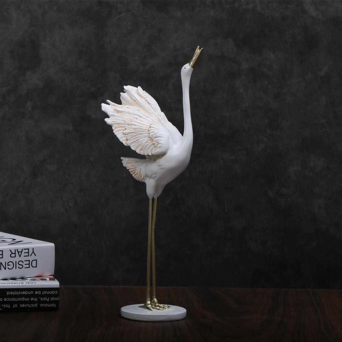 FormaHaven White and Gold Crane Figurine – Elegant Oriental Home Decor