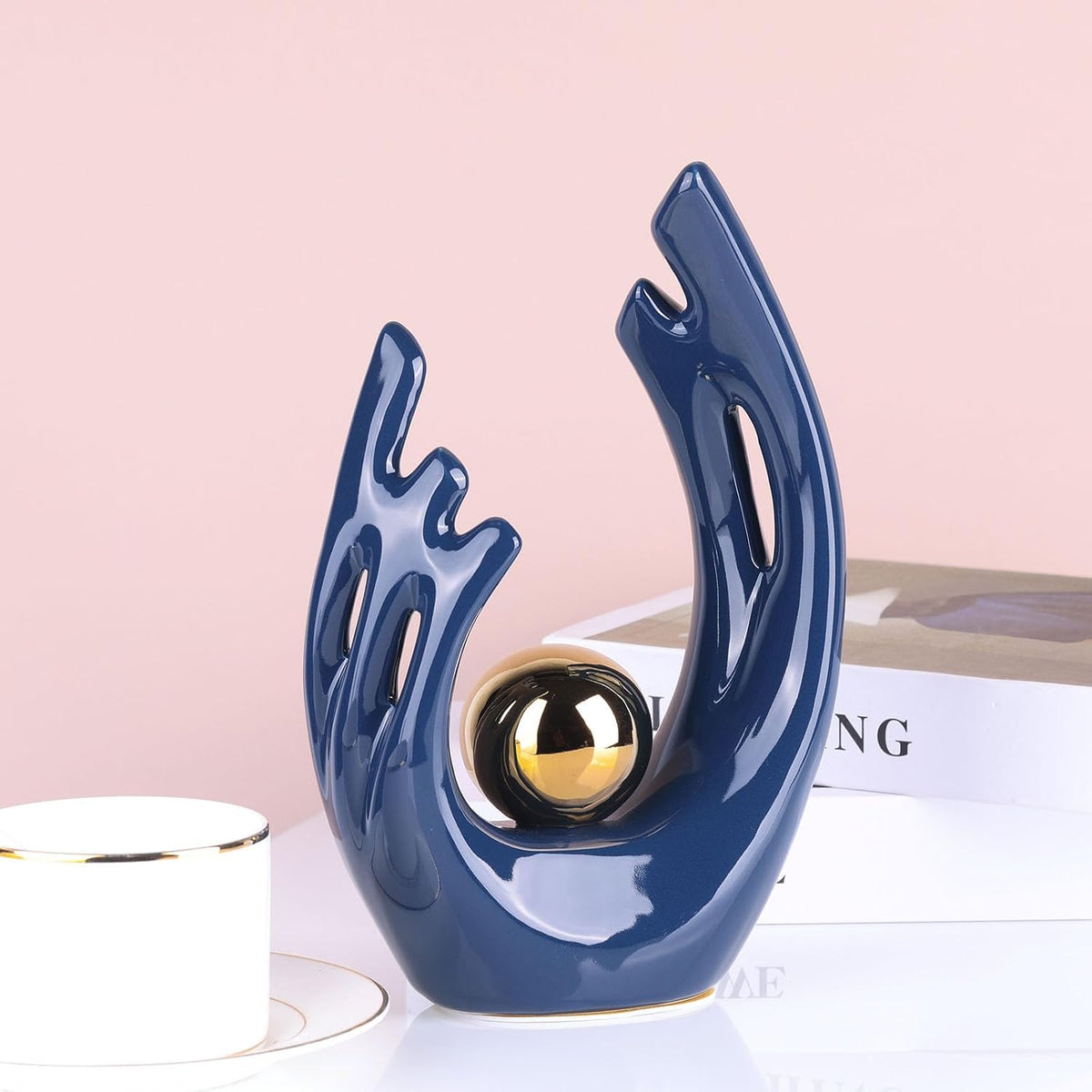 FormaHaven Modern Abstract Ceramic Sculpture with Gold Accent