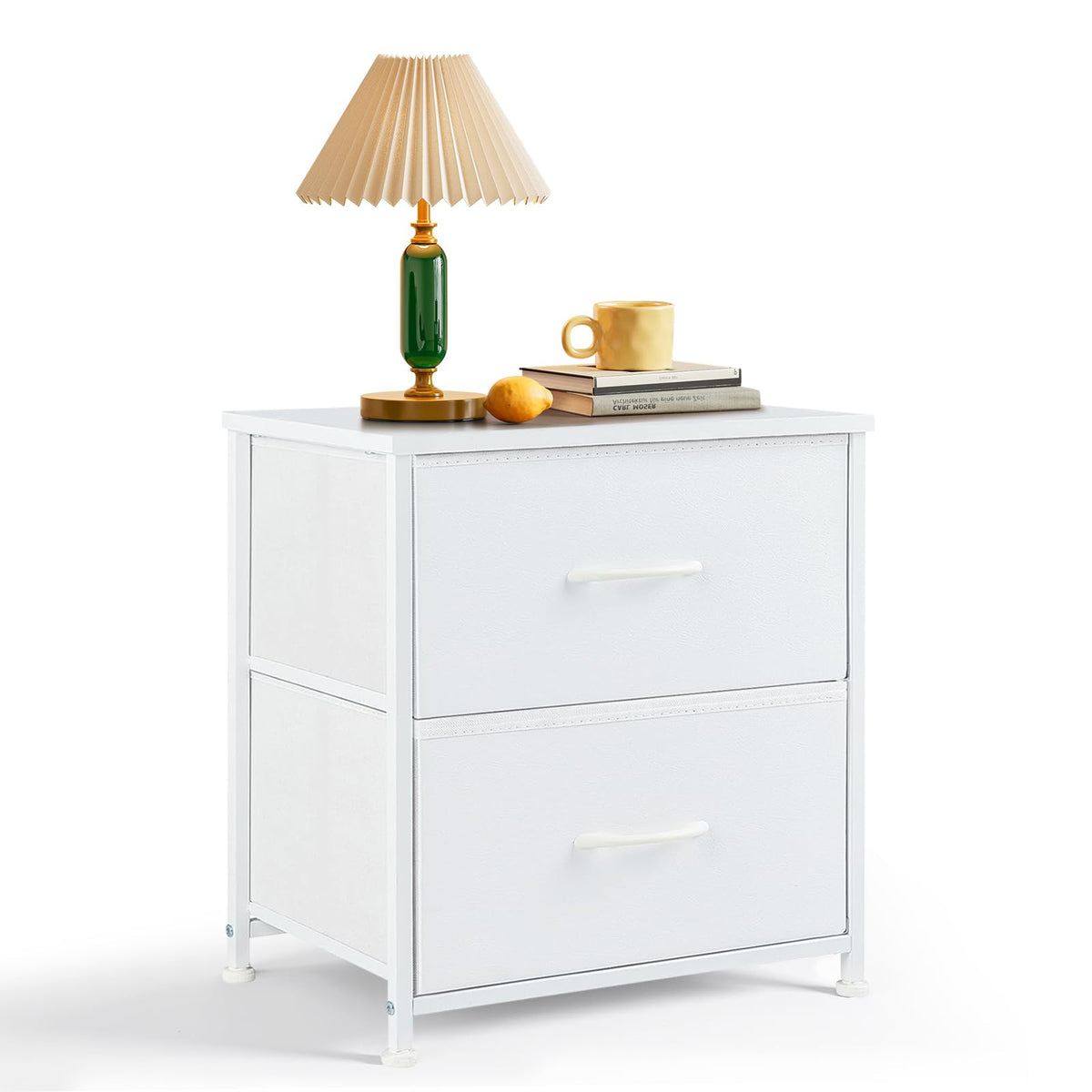 FormaHaven 2-Drawer Nightstand with Fabric Drawers – Steel Frame Side Table