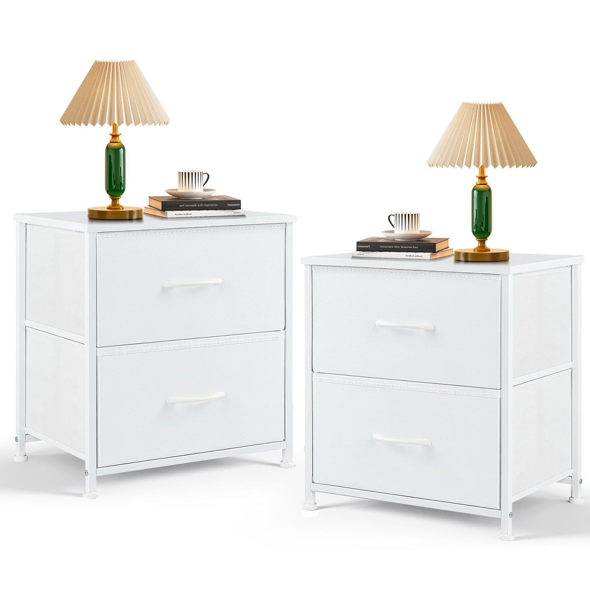 FormaHaven 2-Drawer Nightstand with Fabric Drawers – Steel Frame Side Table
