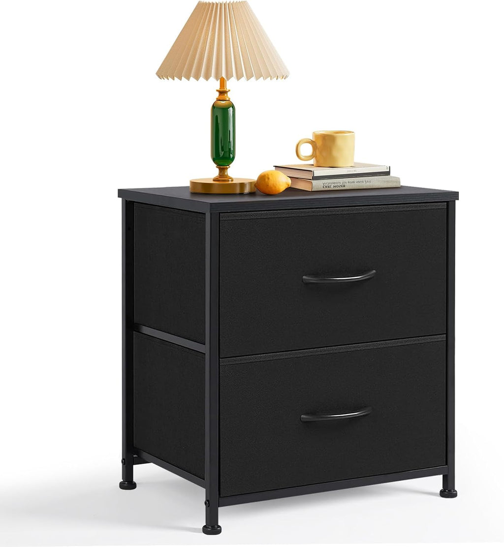 FormaHaven 2-Drawer Nightstand with Fabric Drawers – Steel Frame Side Table