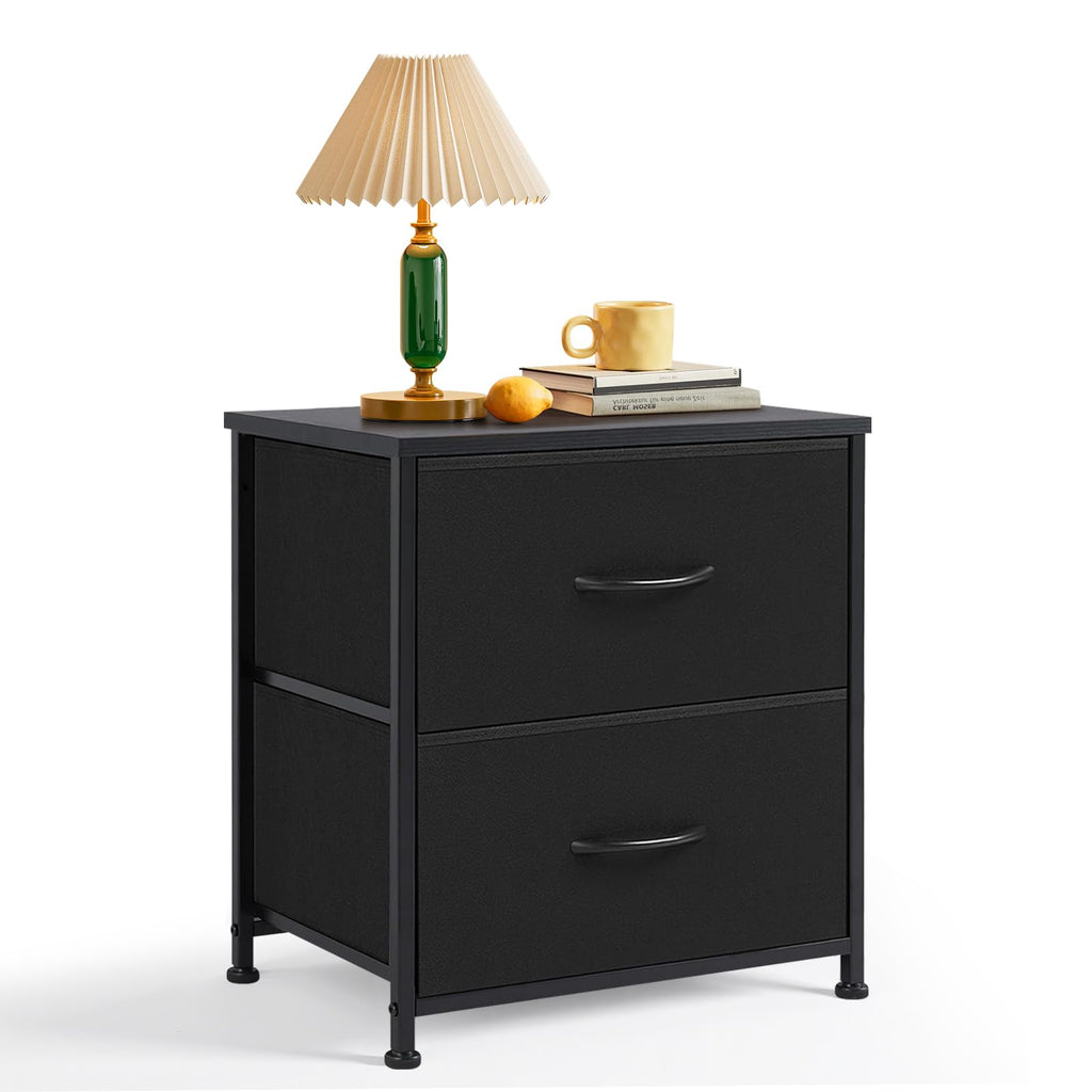 FormaHaven 2-Drawer Nightstand with Fabric Drawers – Steel Frame Side Table