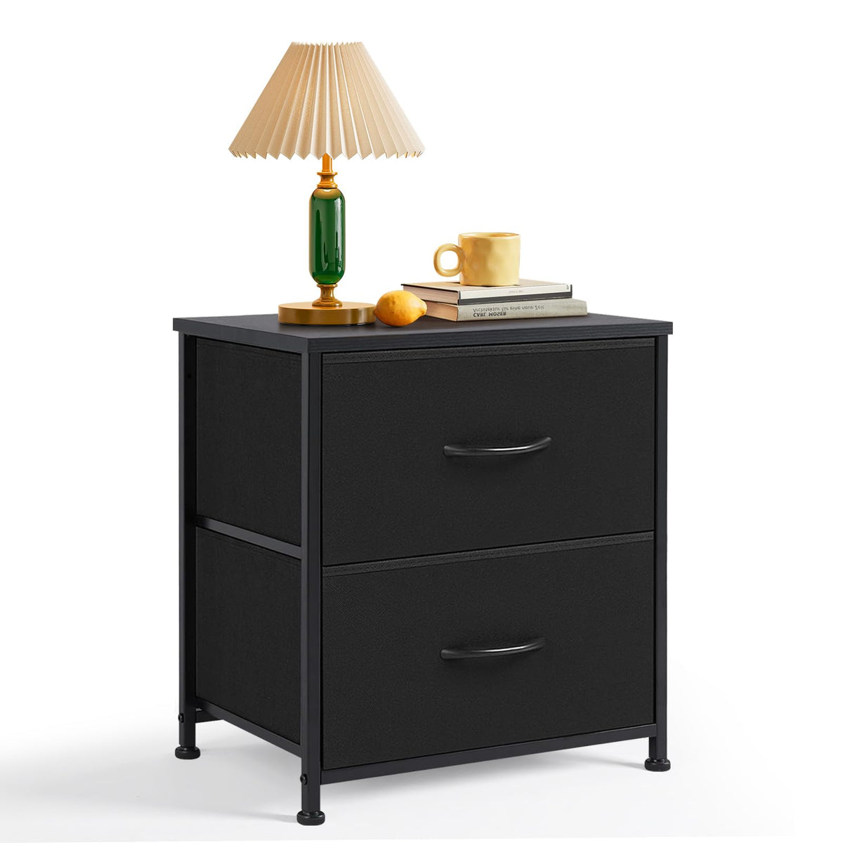 FormaHaven 2-Drawer Nightstand with Fabric Drawers – Steel Frame Side Table