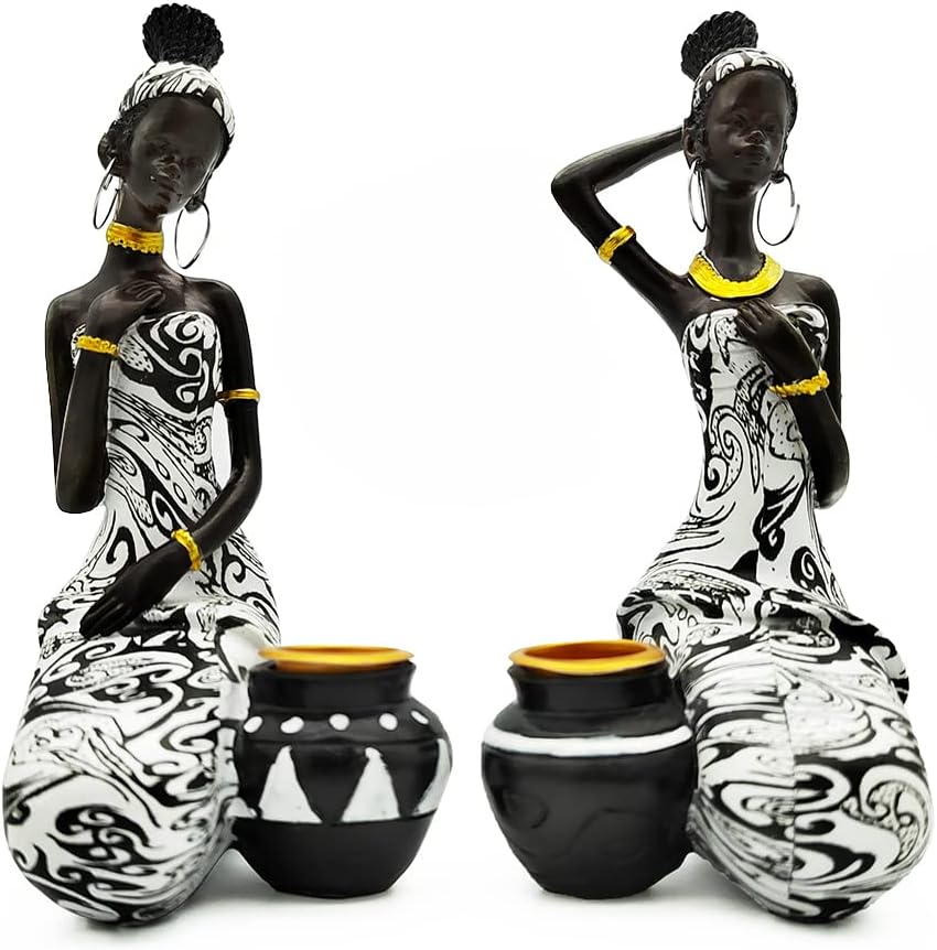 FormaHaven African Lady Resin Figurine – Colorful Cultural Home Decor