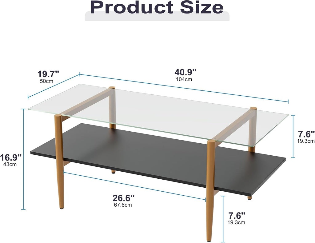 FormaHaven Modern 2-Tier Glass Coffee Table with Metal Frame