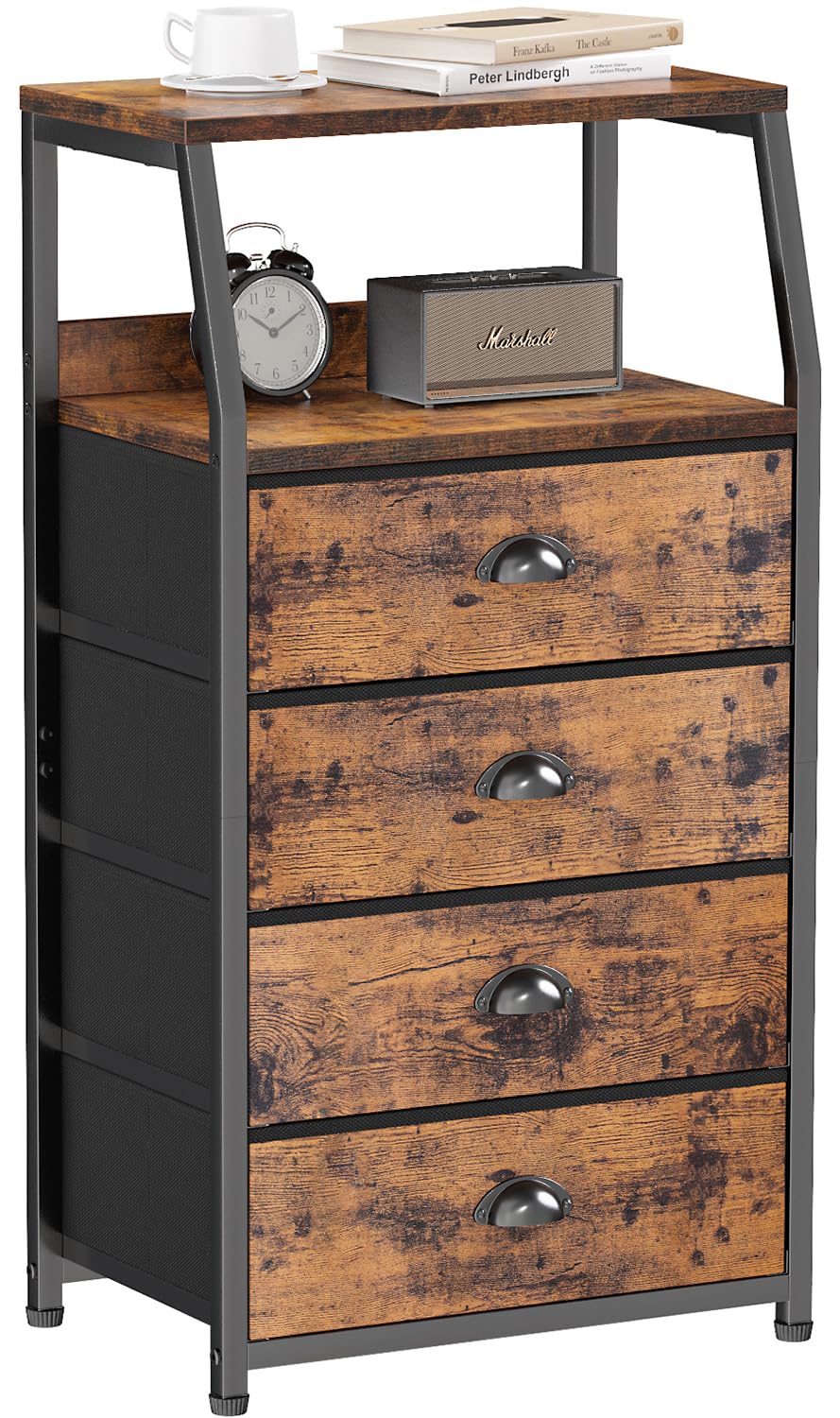 FormaHaven 2-Tier Nightstand with Fabric Drawers – Metal Frame Storage Table
