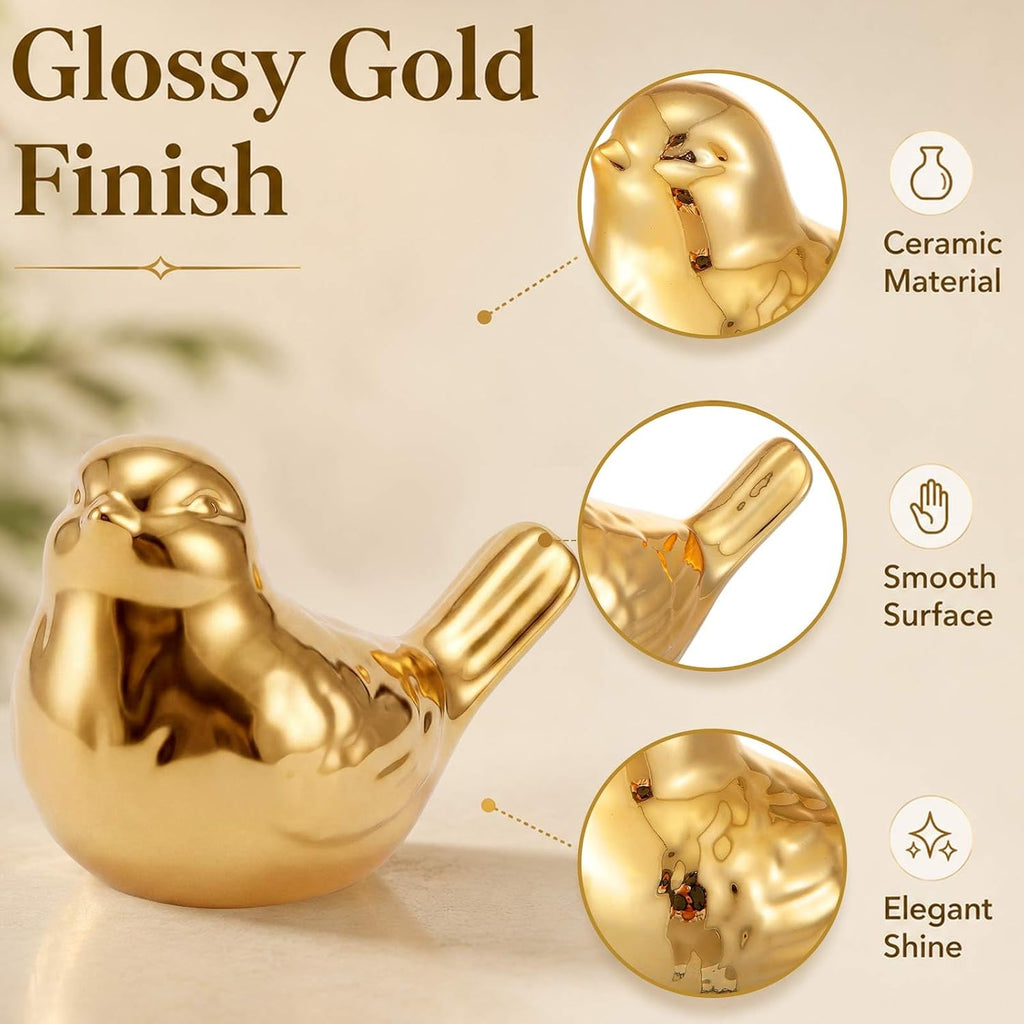FormaHaven Gold Ceramic Bird Figurines Set of 6 – Elegant Home Decor