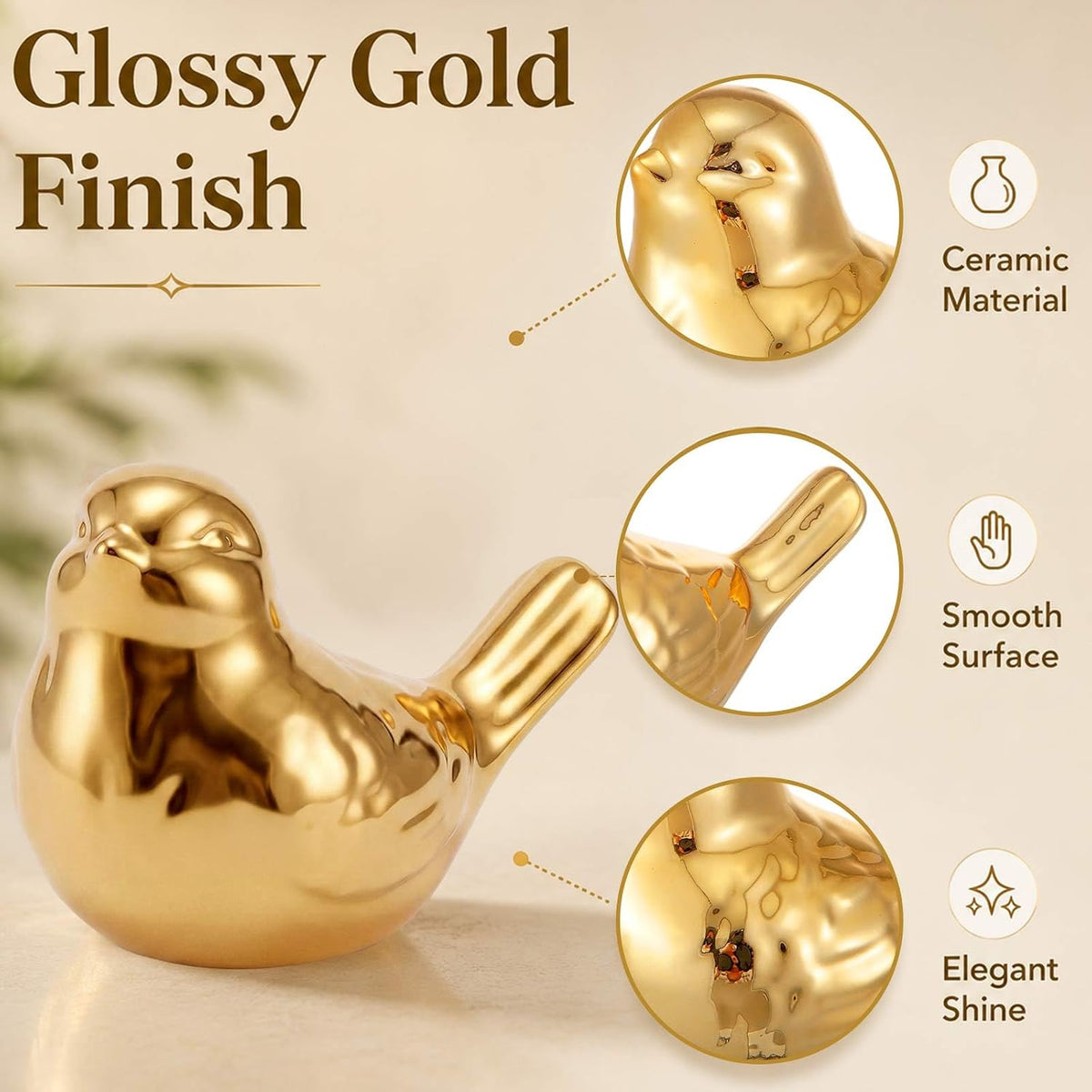 FormaHaven Gold Ceramic Bird Figurines Set of 6 – Elegant Home Decor
