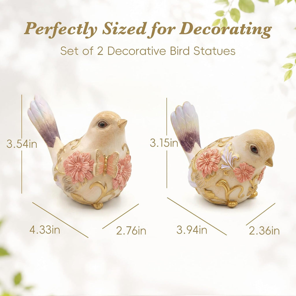 FormaHaven Hand-Painted Bird Figurines Set of 2 – Vintage Cottage Decor