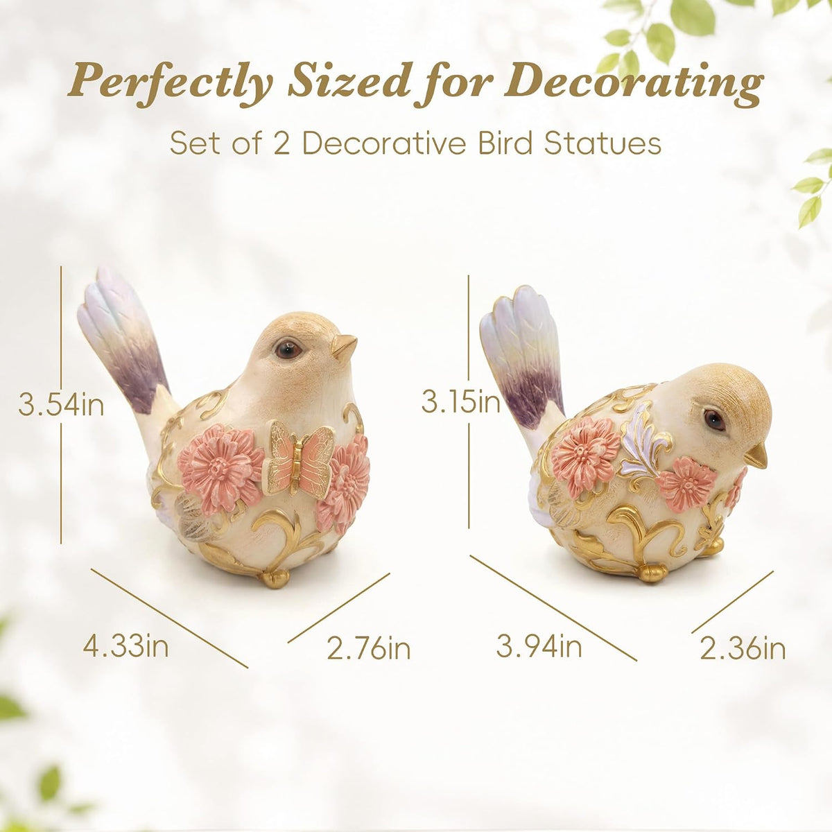 FormaHaven Hand-Painted Bird Figurines Set of 2 – Vintage Cottage Decor