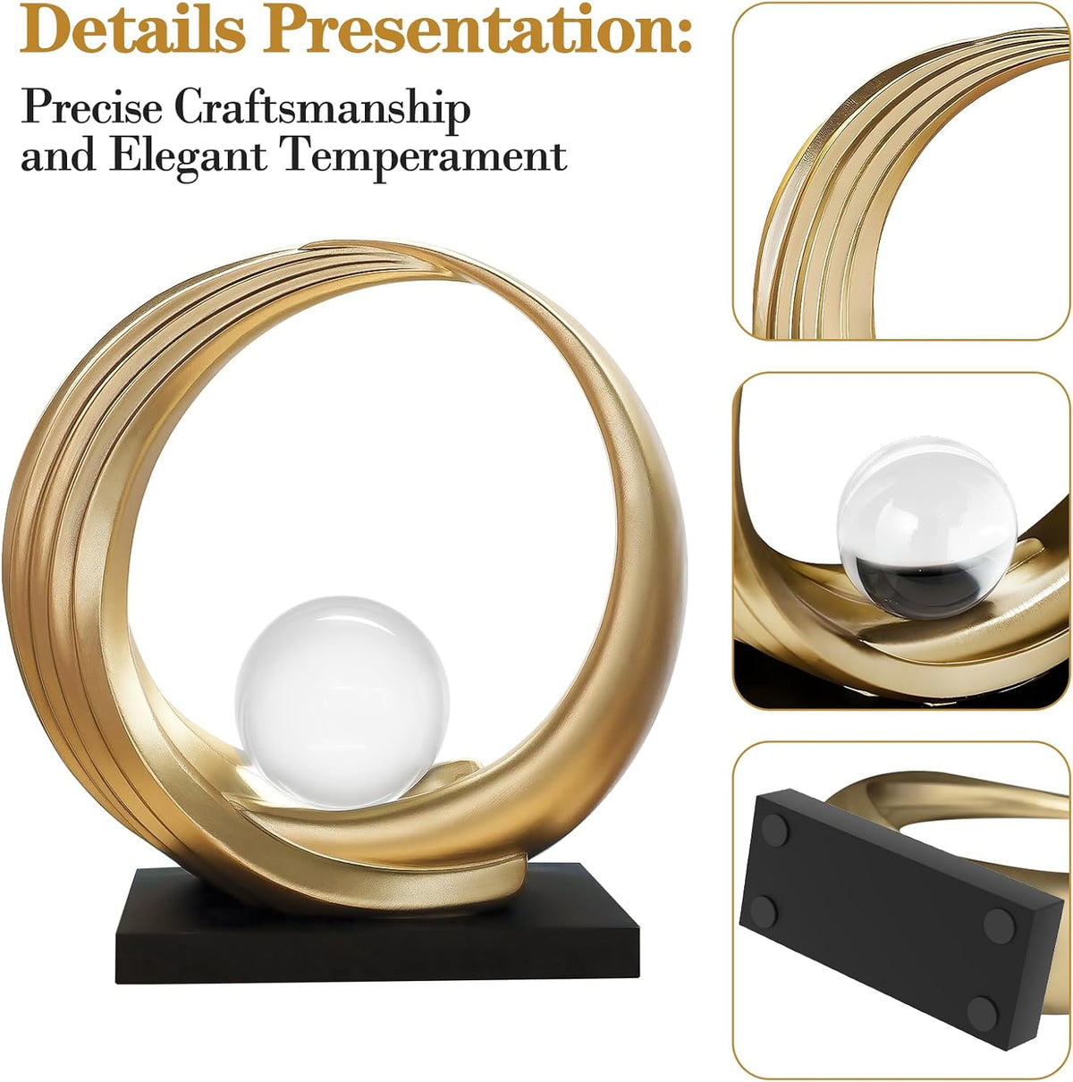 FormaHaven Modern Wave Sculpture with Crystal Glass Orb – Elegant Home Decor
