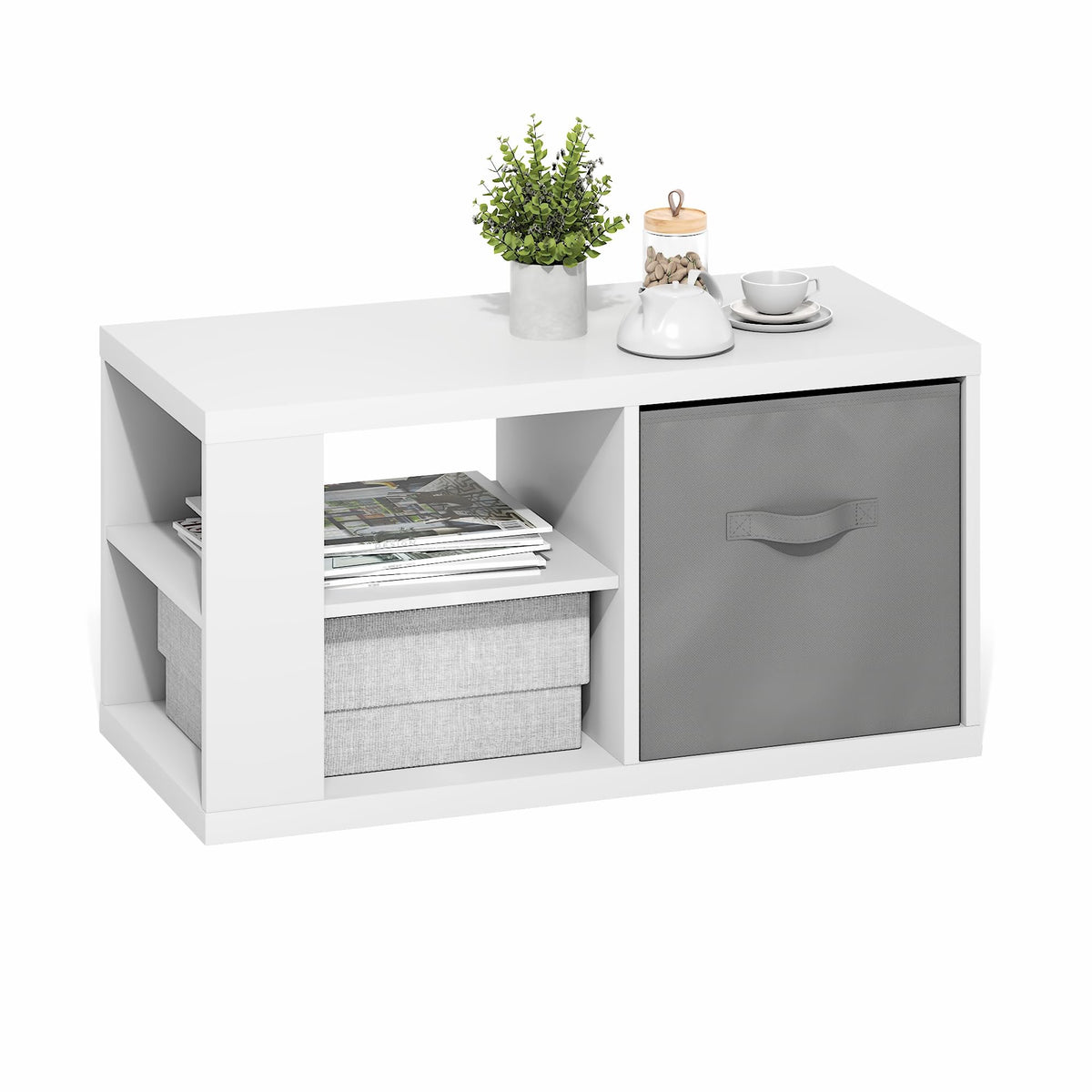 FormaHaven Modern White Rectangular Coffee Table – Thick Top, 100 lb Capacity