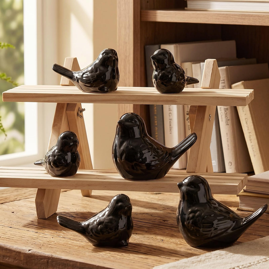 FormaHaven Gold Ceramic Bird Figurines Set of 6 – Elegant Home Decor