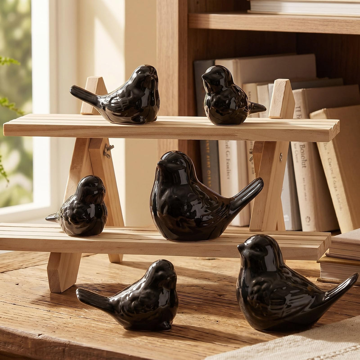 FormaHaven Gold Ceramic Bird Figurines Set of 6 – Elegant Home Decor