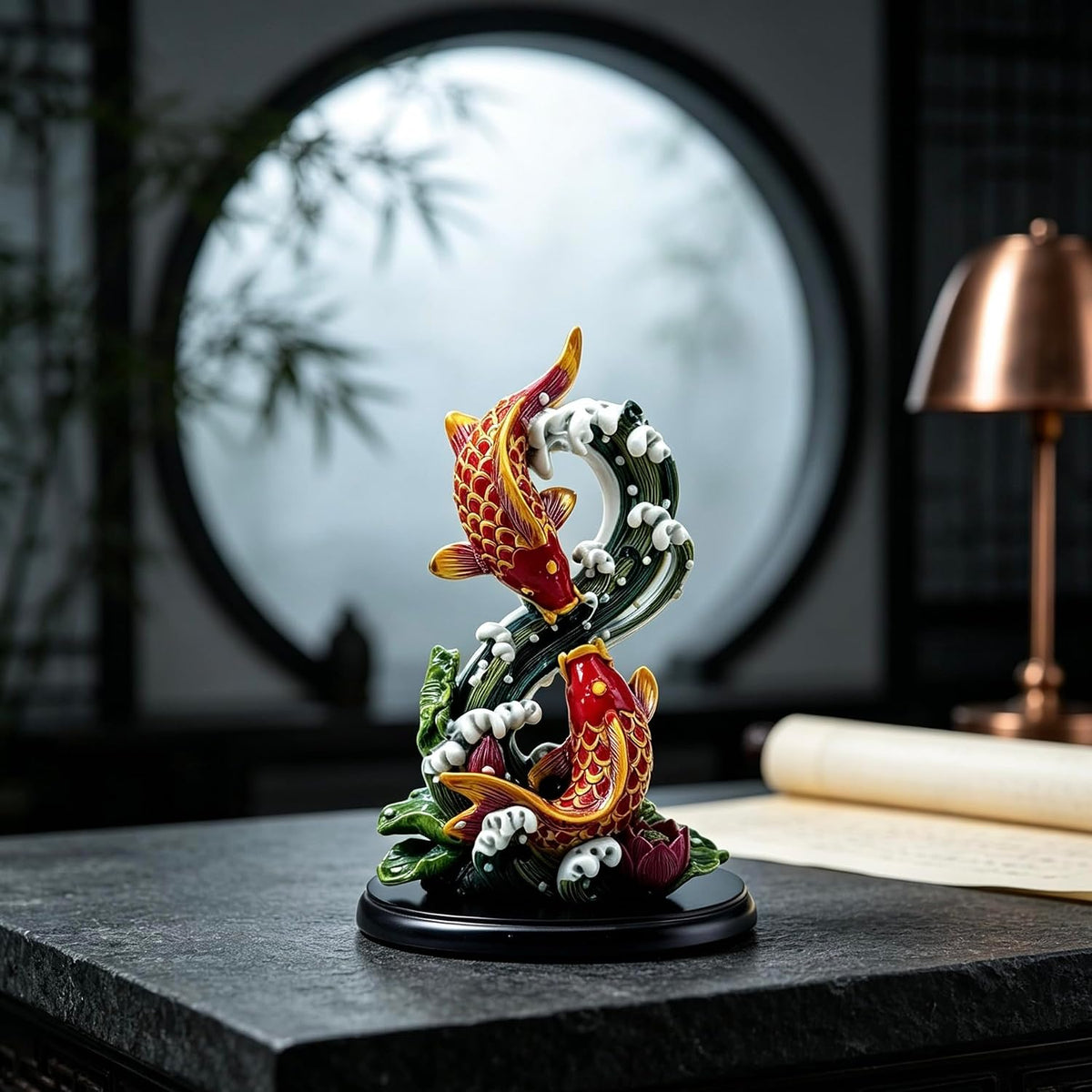 FormaHaven Feng Shui Fish Figurine – Hand-Painted Resin Decor