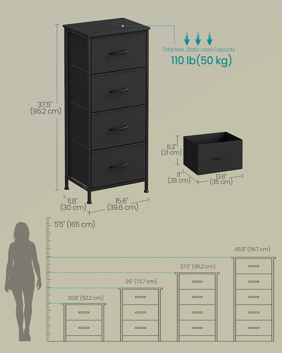 FormaHaven 4-Drawer Fabric Dresser with Steel Frame – Modern Storage Tower