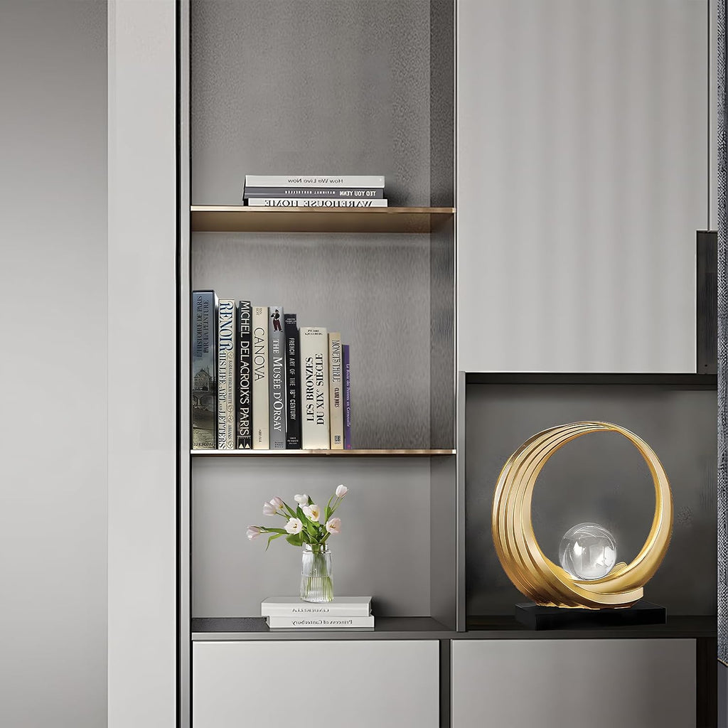 FormaHaven Modern Wave Sculpture with Crystal Glass Orb – Elegant Home Decor