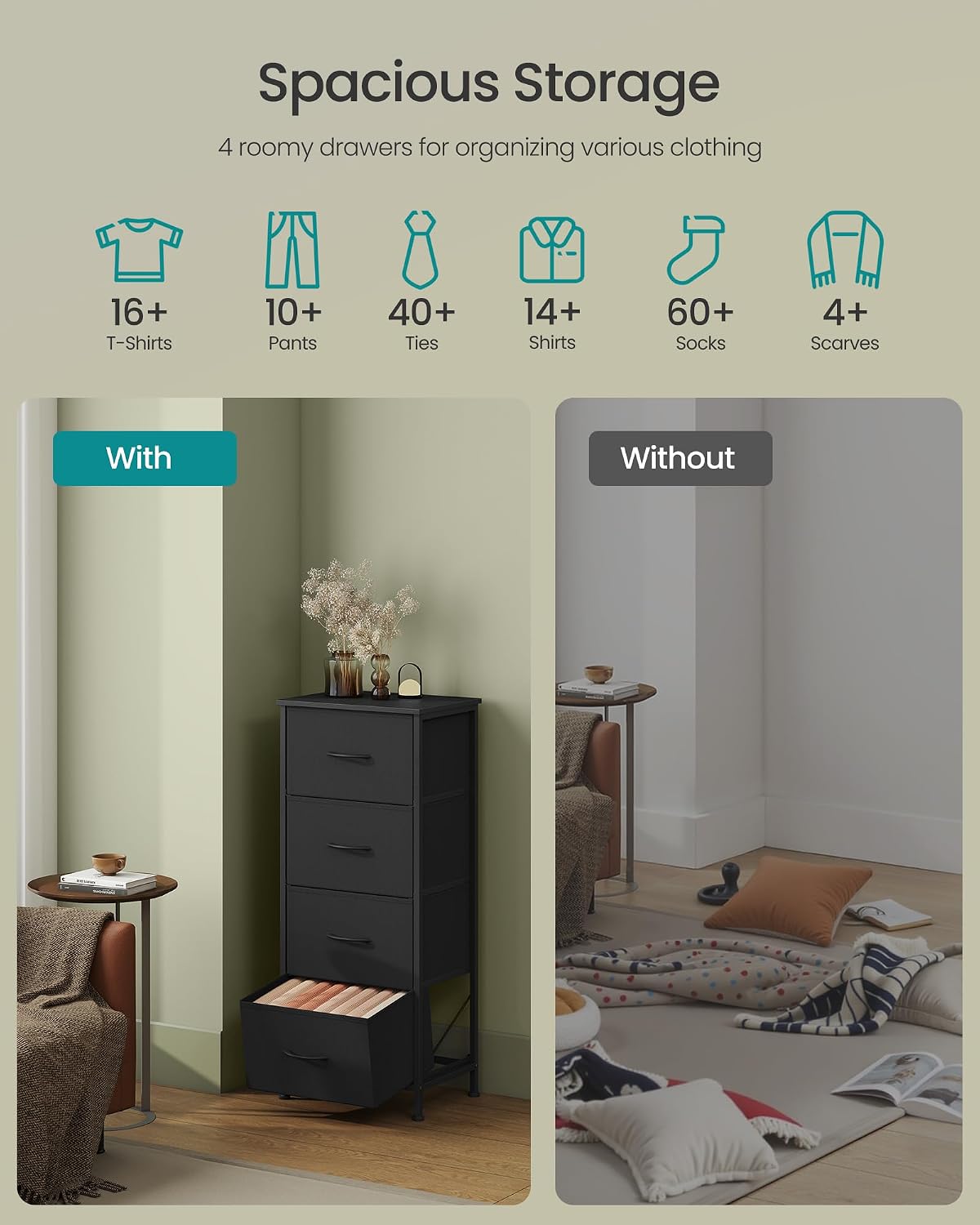 FormaHaven 4-Drawer Fabric Dresser with Steel Frame – Modern Storage Tower