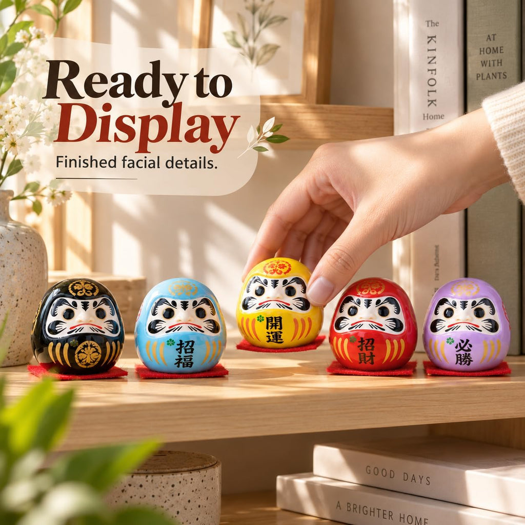 FormaHaven Red Ceramic Daruma Dolls Set of 5 – Japanese Lucky Decor