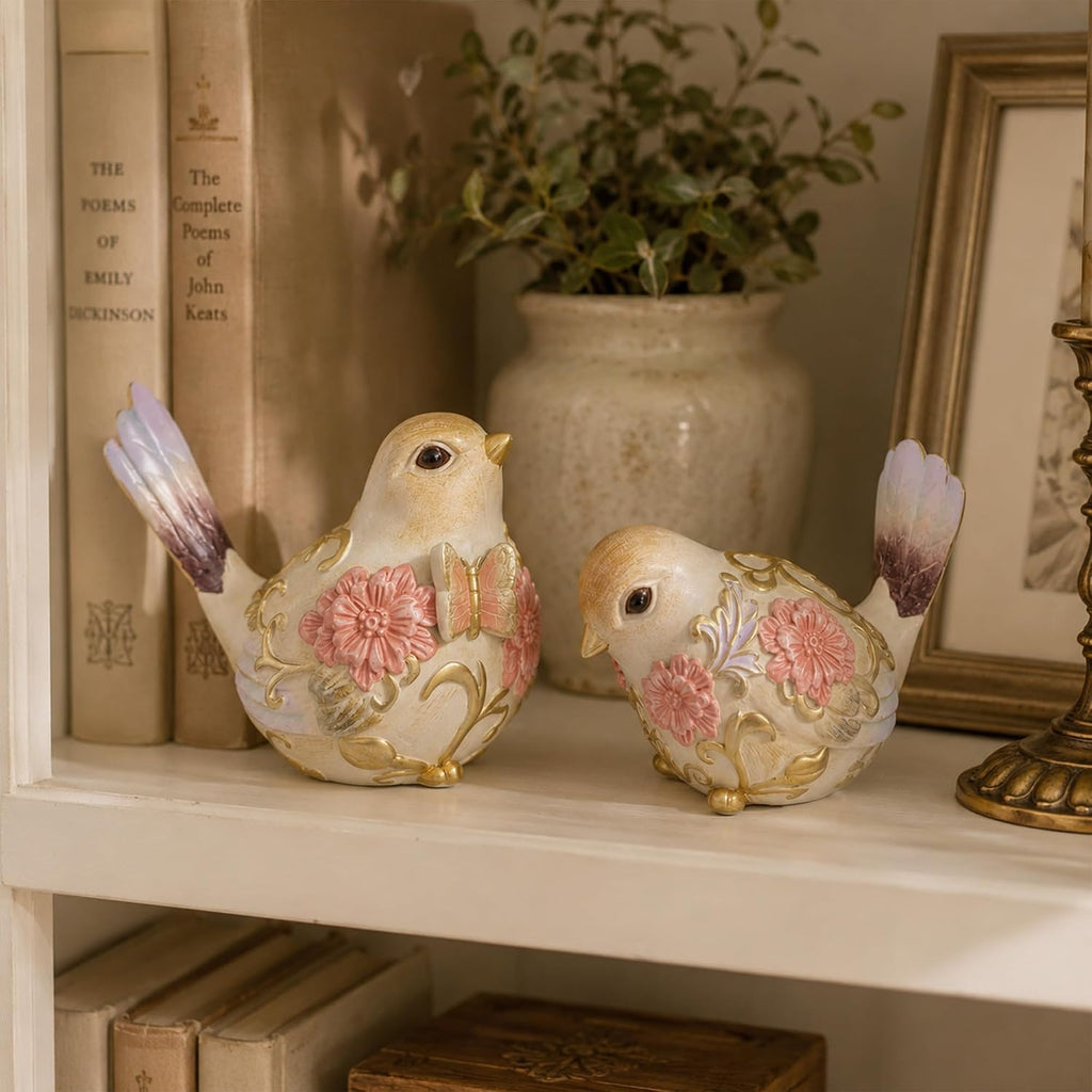 FormaHaven Hand-Painted Bird Figurines Set of 2 – Vintage Cottage Decor