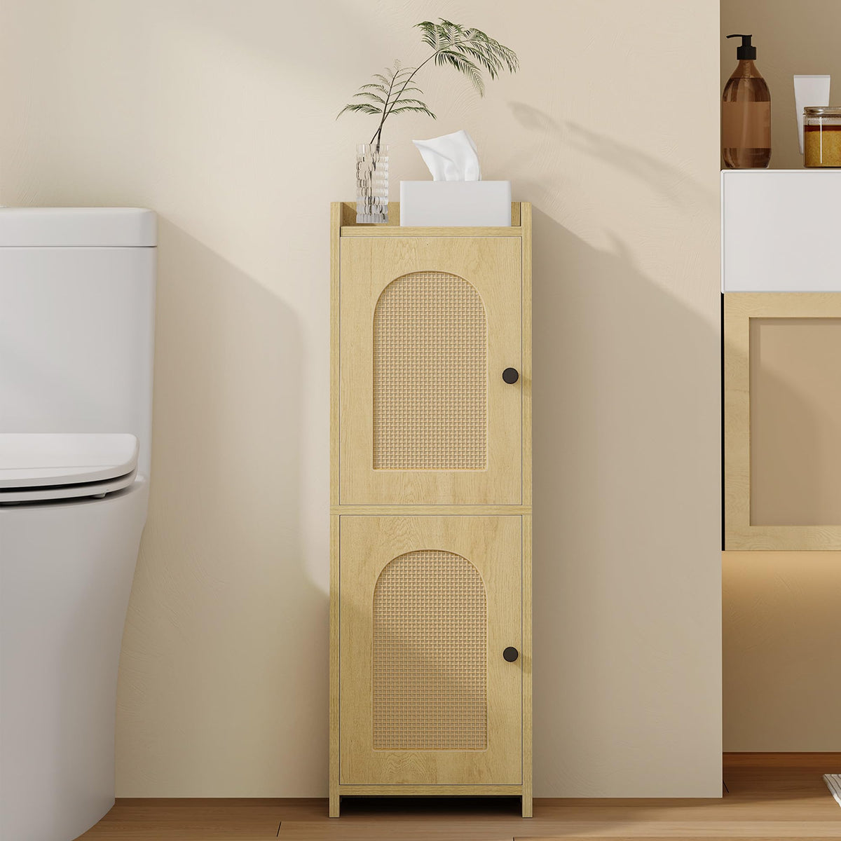 FormaHaven Slim Bathroom Storage Cabinet with 2 Doors – Adjustable Shelves, Arched Design