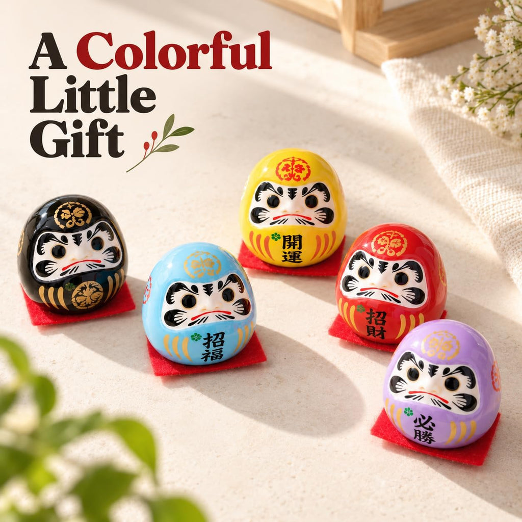 FormaHaven Red Ceramic Daruma Dolls Set of 5 – Japanese Lucky Decor