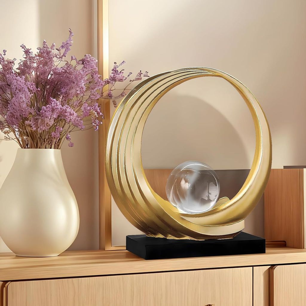 FormaHaven Modern Wave Sculpture with Crystal Glass Orb – Elegant Home Decor