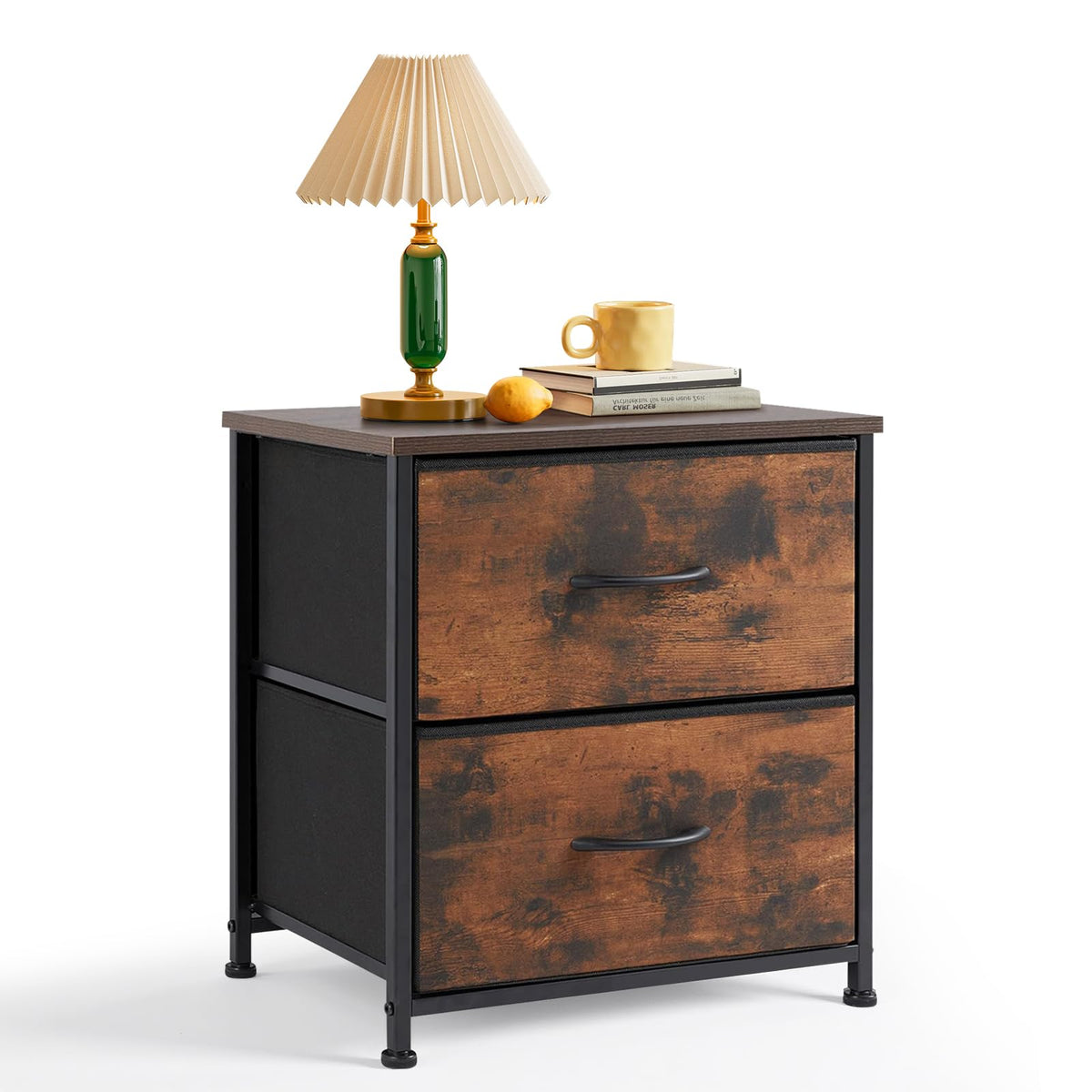 FormaHaven 2-Drawer Nightstand with Fabric Drawers – Steel Frame Side Table