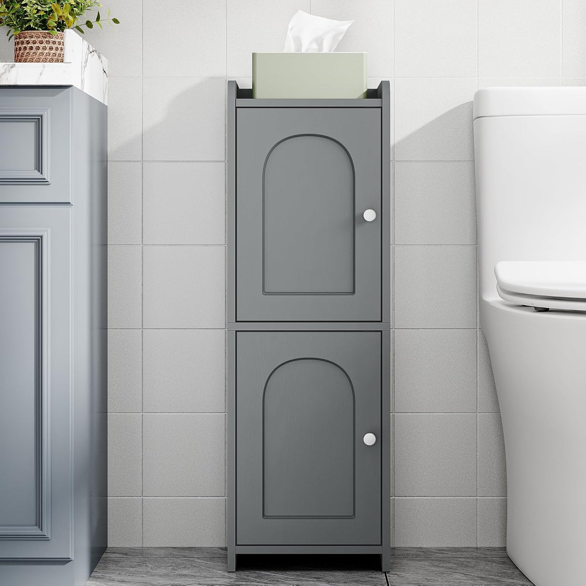 FormaHaven Slim Bathroom Storage Cabinet with 2 Doors – Adjustable Shelves, Arched Design