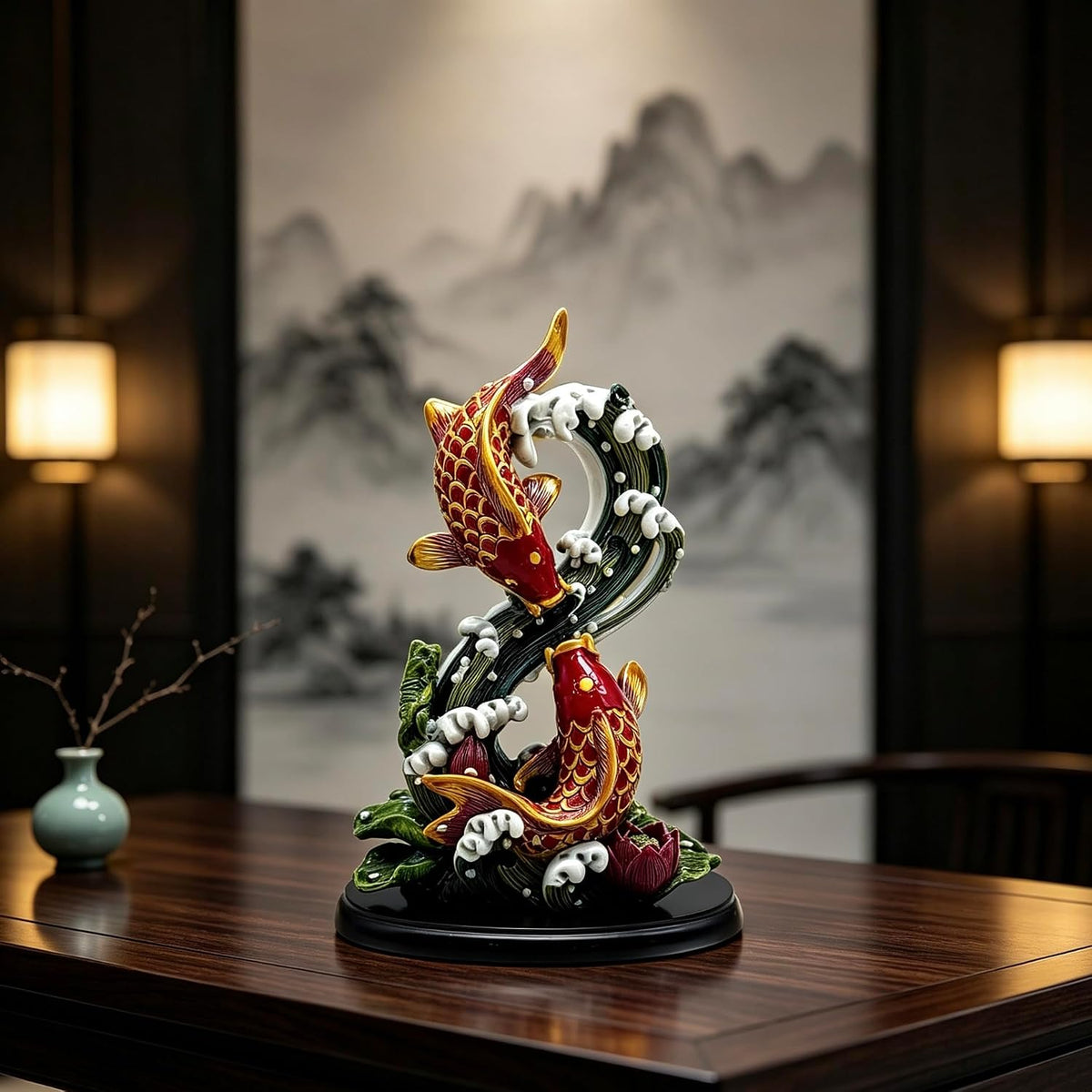 FormaHaven Feng Shui Fish Figurine – Hand-Painted Resin Decor