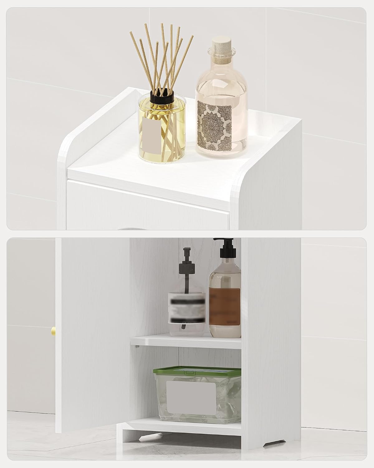 FormaHaven Slim Bathroom Storage Cabinet with 2 Doors – Adjustable Shelves, Arched Design