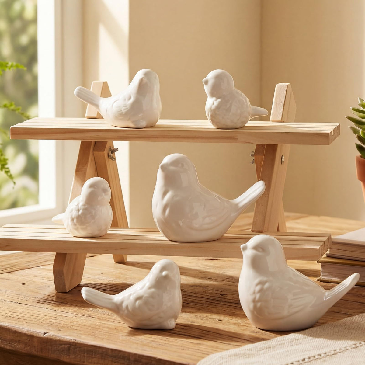 FormaHaven Gold Ceramic Bird Figurines Set of 6 – Elegant Home Decor