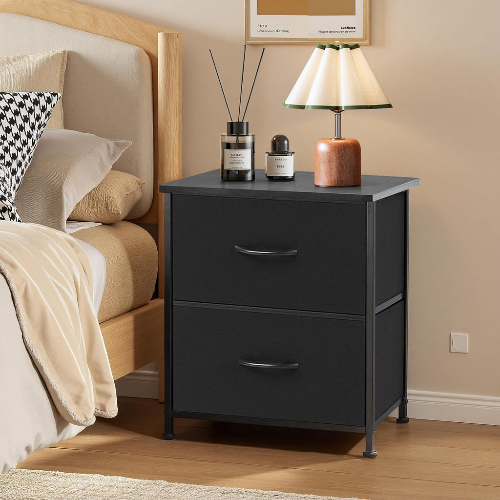 FormaHaven 2-Drawer Nightstand with Fabric Drawers – Steel Frame Side Table