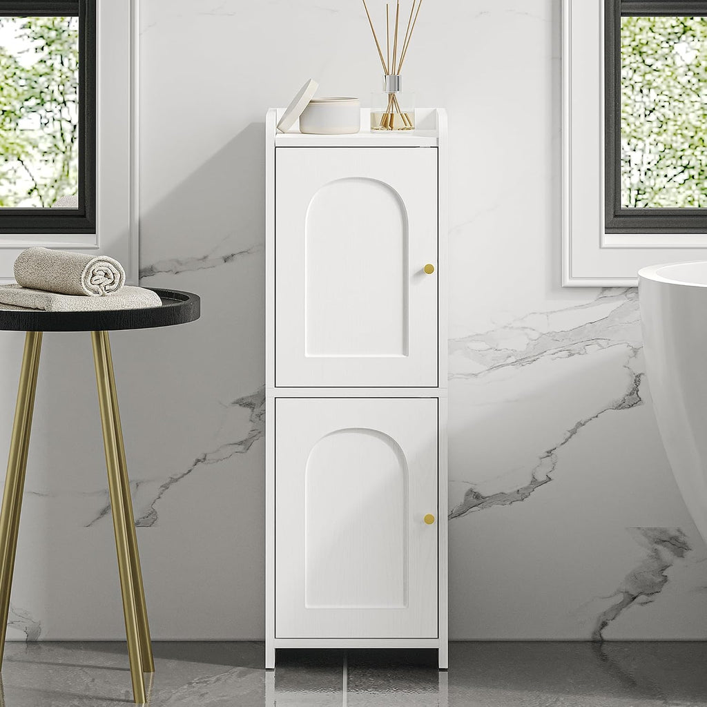 FormaHaven Slim Bathroom Storage Cabinet with 2 Doors – Adjustable Shelves, Arched Design