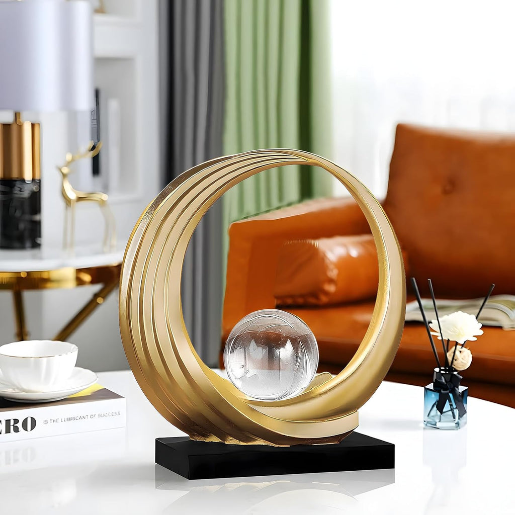 FormaHaven Modern Wave Sculpture with Crystal Glass Orb – Elegant Home Decor