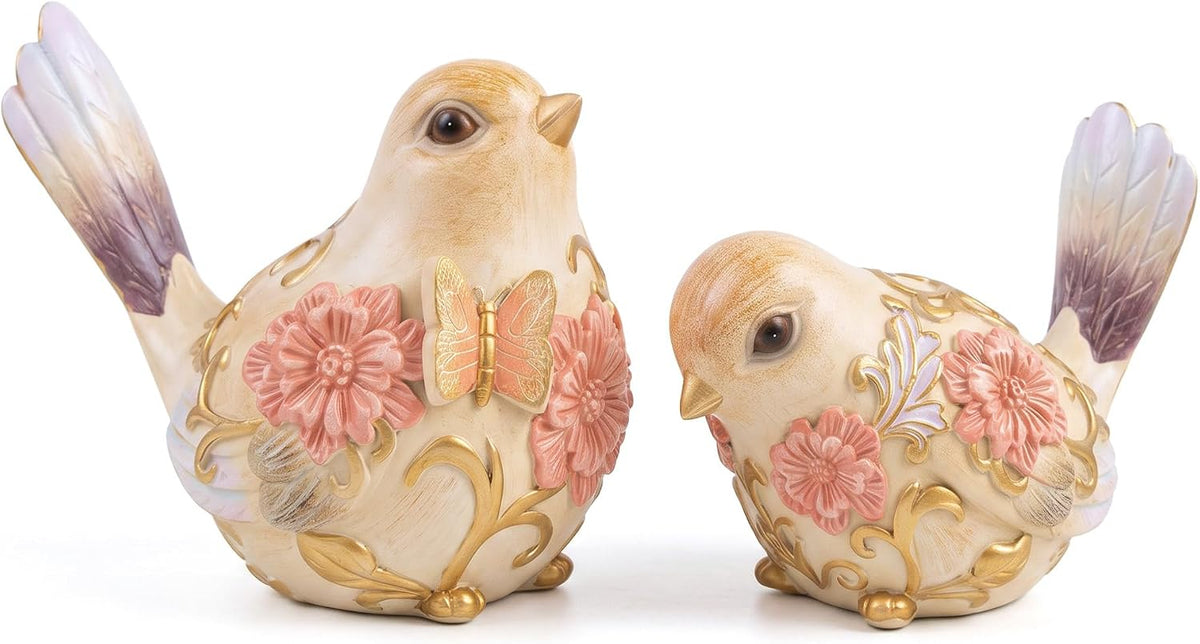 FormaHaven Hand-Painted Bird Figurines Set of 2 – Vintage Cottage Decor