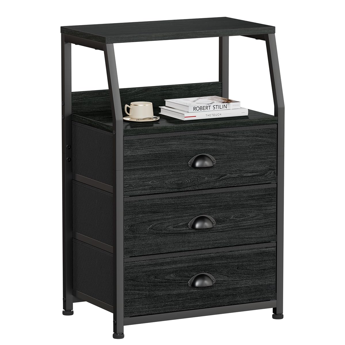 FormaHaven 2-Tier Nightstand with Fabric Drawers – Metal Frame Storage Table