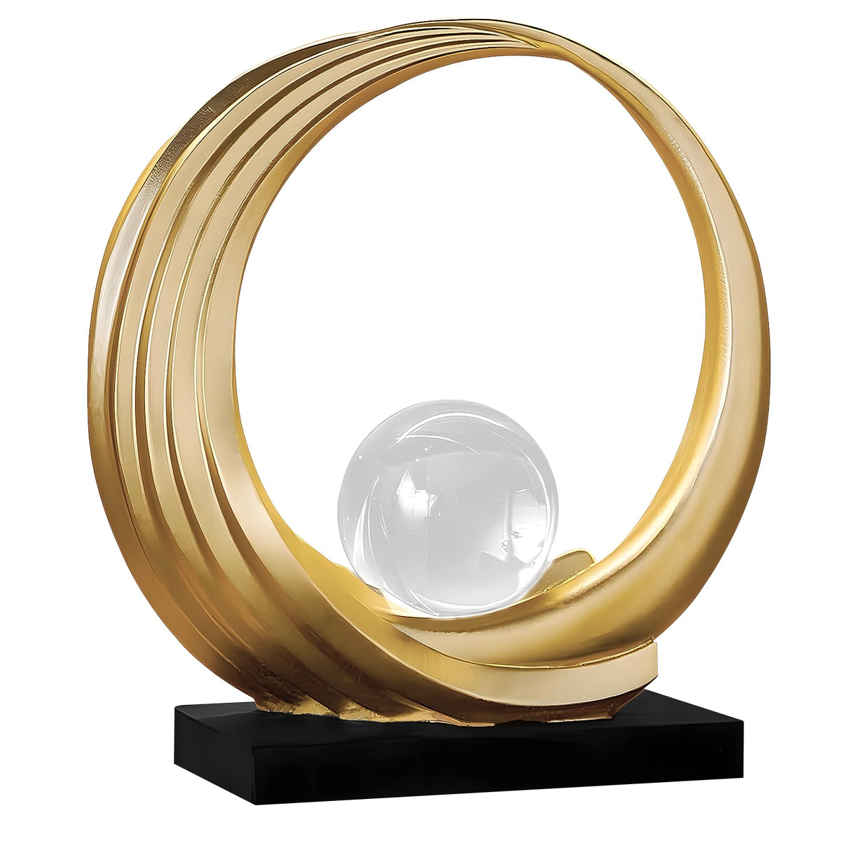 FormaHaven Modern Wave Sculpture with Crystal Glass Orb – Elegant Home Decor